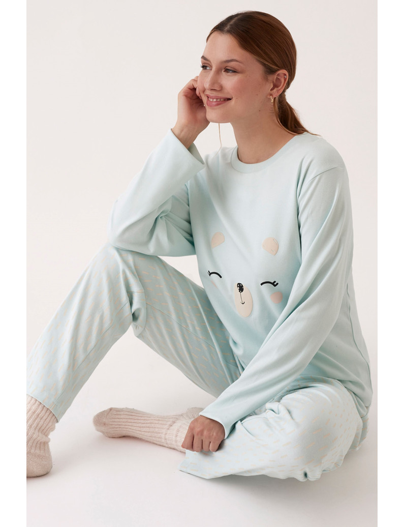 PIJAMA PANTALÓN LARGO PUÑO CON CAMISETA MANGA LARGA 100% ALGODÓN CON ACABADO INTERIOR SUAVE