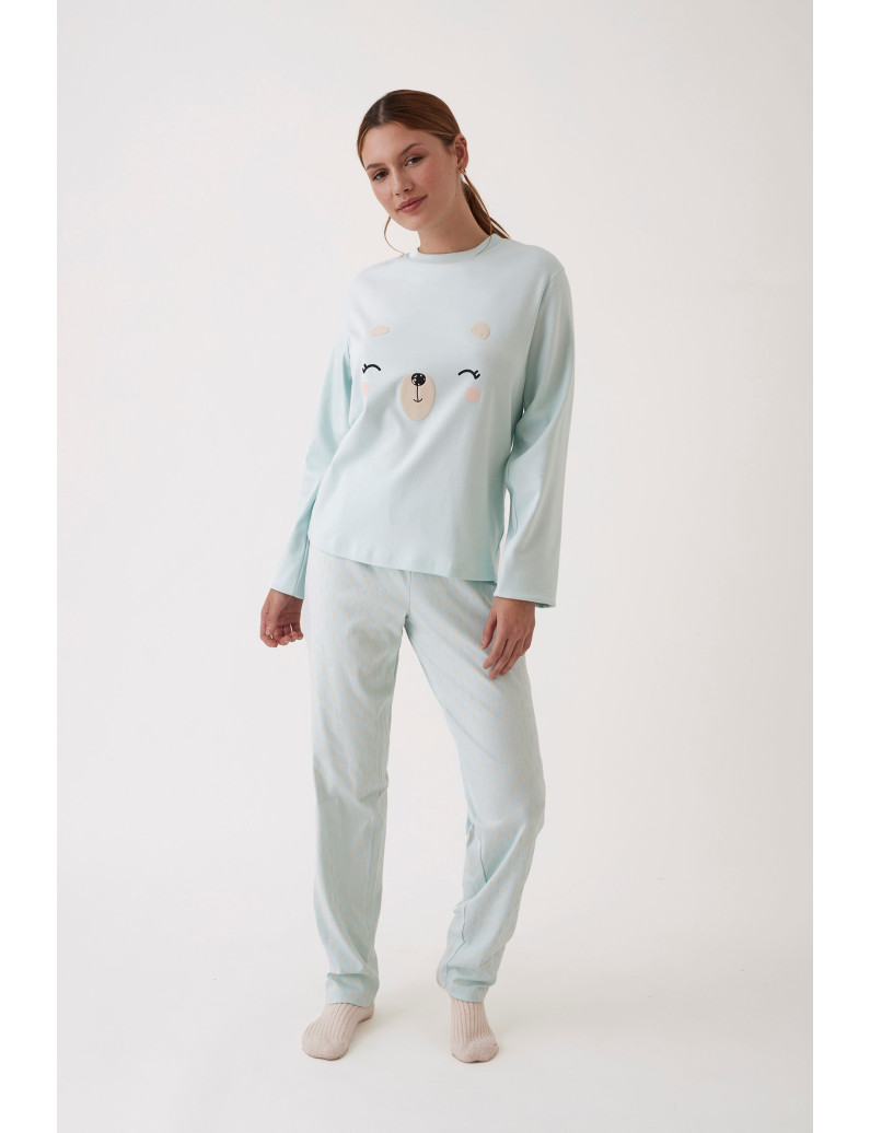 PIJAMA PANTALÓN LARGO PUÑO CON CAMISETA MANGA LARGA 100% ALGODÓN CON ACABADO INTERIOR SUAVE