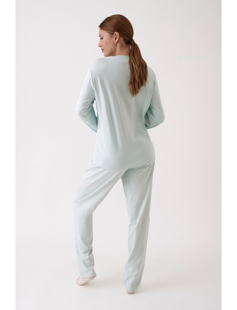 PIJAMA PANTALÓN LARGO PUÑO CON CAMISETA MANGA LARGA 100% ALGODÓN CON ACABADO INTERIOR SUAVE