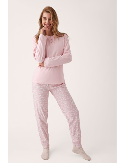 PIJAMA PANTALÓN LARGO PUÑO CON CAMISETA MANGA LARGA ALGODÓN CON ACABADO INTERIOR SUAVE