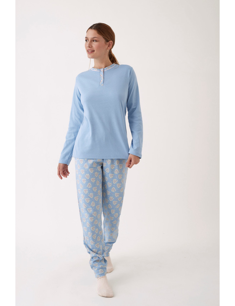 PIJAMA PANTALÓN LARGO CON CAMISETA MANGA LARGA ALGODÓN CON ACABADO INTERIOR SUAVE