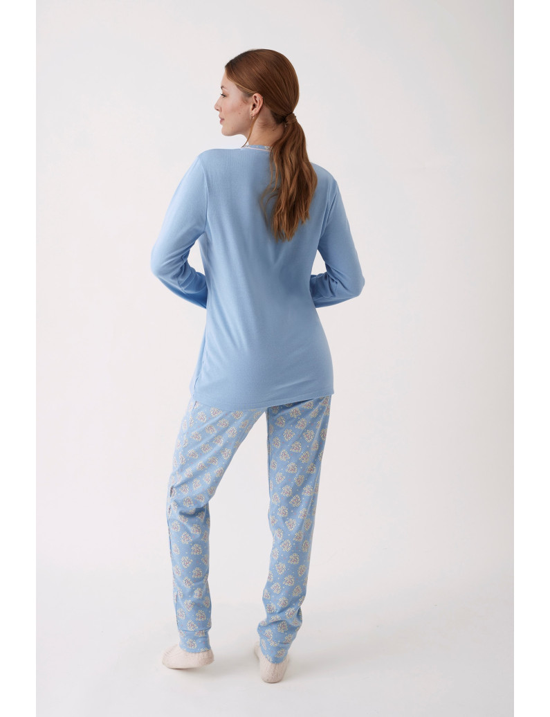 PIJAMA PANTALÓN LARGO CON CAMISETA MANGA LARGA ALGODÓN CON ACABADO INTERIOR SUAVE
