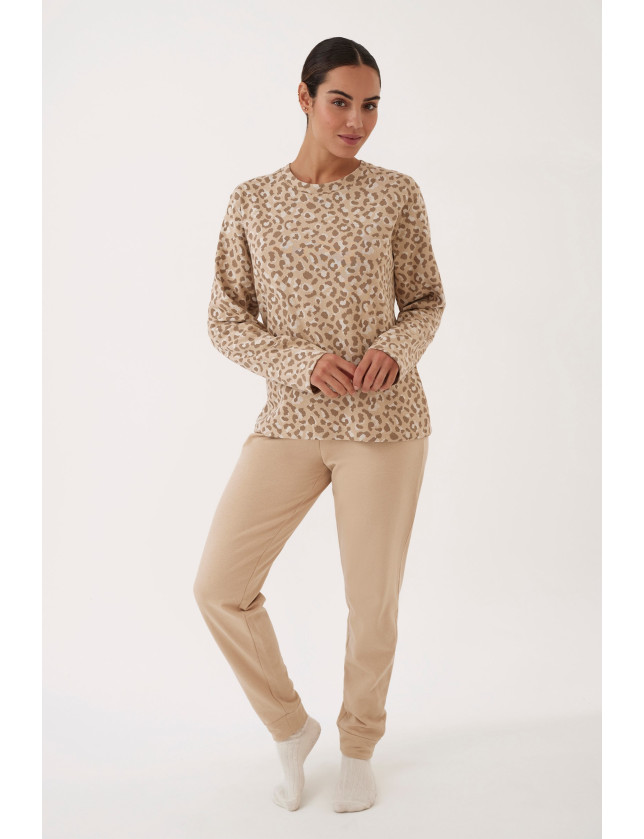 PIJAMA PANTALÓN LARGO PUÑO CON CAMISETA MANGA LARGA TEJIDO PUNTO MILANO