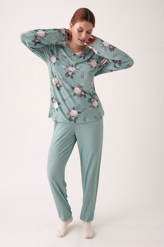 PIJAMA PANTALÓN LARGO PUÑO CON CAMISETA MANGA LARGA REALIZADO EN SUAVE TERCIOPELO ELÁSTICO