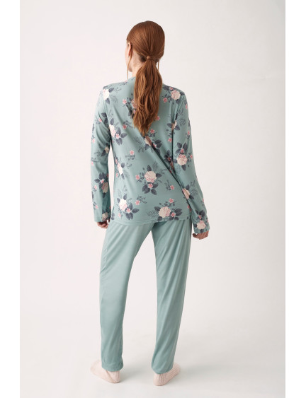 PIJAMA PANTALÓN LARGO PUÑO CON CAMISETA MANGA LARGA REALIZADO EN SUAVE TERCIOPELO ELÁSTICO