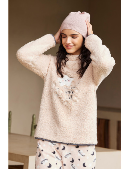 PIJAMA PANTALÓN LARGO TEJIDO PELUDO Y SUDADERA MANGA LARGA TEJIDO BORREGUITO. DIADEMA A JUEGO DE REGALO!