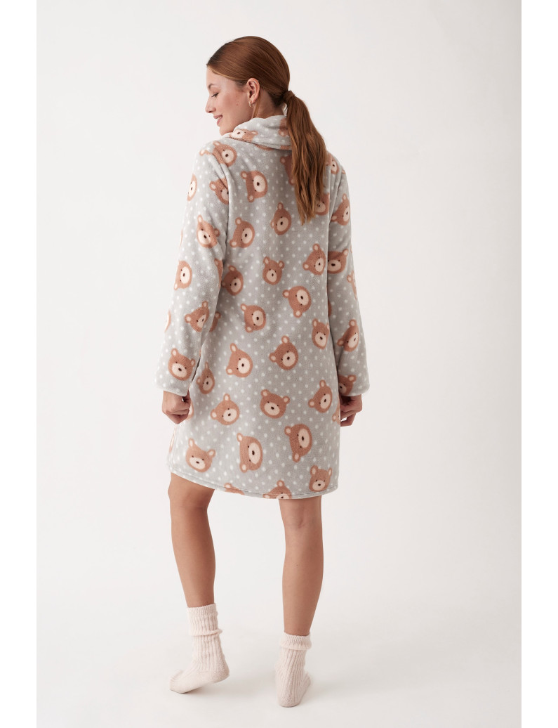 BATA CON CREMALLERA DE DOBLE APERTURA TEJIDO PELUDO ESTAMPADO OSITOS