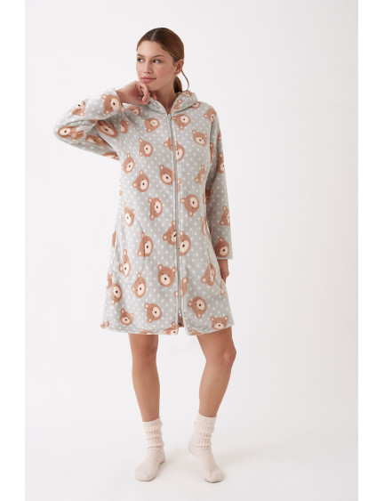 BATA CON CREMALLERA DE DOBLE APERTURA TEJIDO PELUDO ESTAMPADO OSITOS