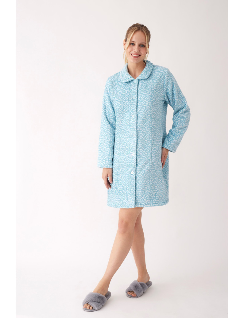 BATA ABOTONADA TEJIDO PELUDO ESTAMPADO BICOLOR