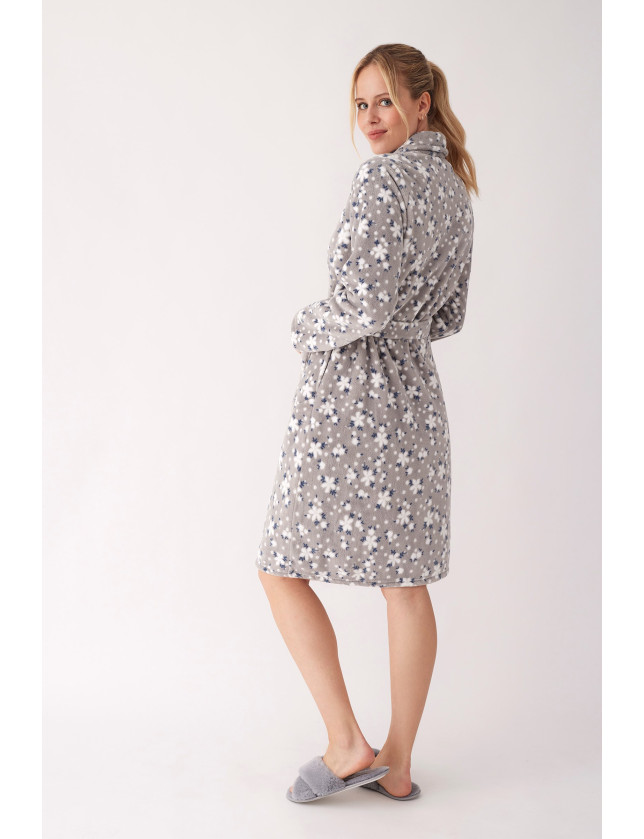 BATA CON CINTURÓN TEJIDO PELUDO ESTAMPADO FLORAL