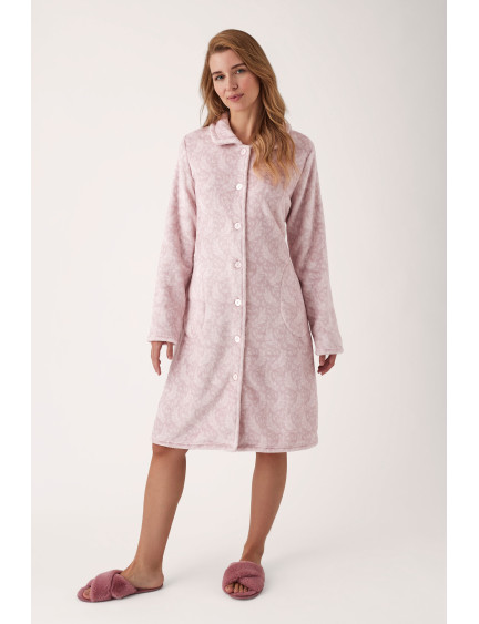 BATA  ABOTONADA LARGO MIDI TEJIDO PELUDO ESTAMPADO BICOLOR