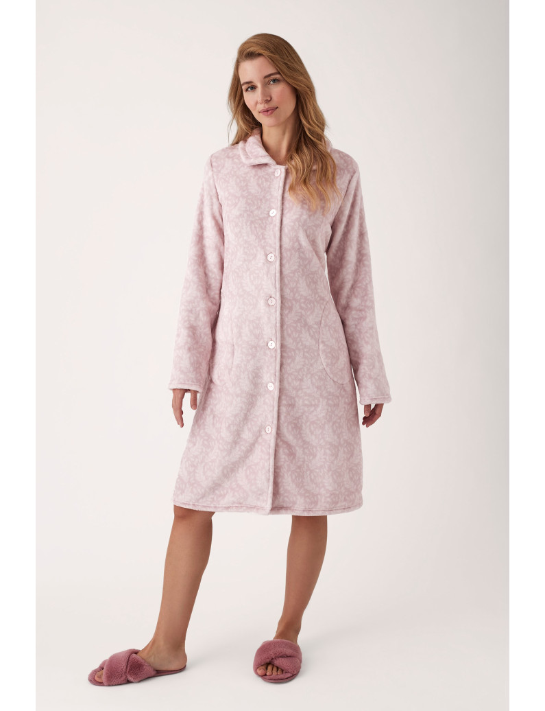 BATA  ABOTONADA LARGO MIDI TEJIDO PELUDO ESTAMPADO BICOLOR