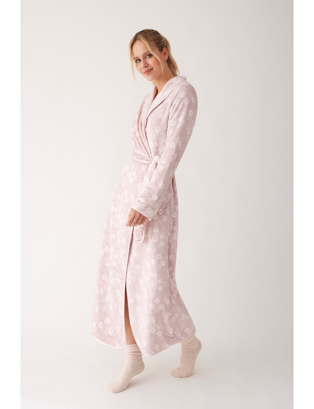 BATA LARGA CON CINTURÓN TEJIDO SEDALINA ESTAMPADO FLORAL