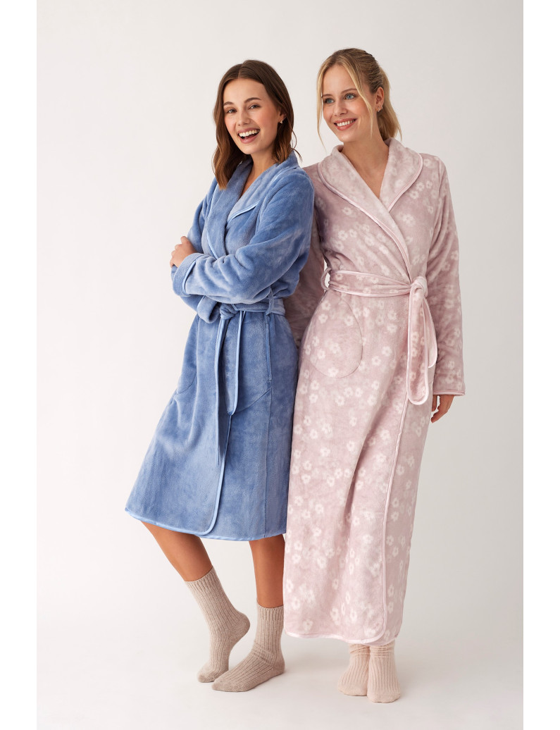 BATA LARGA CON CINTURÓN TEJIDO SEDALINA ESTAMPADO FLORAL