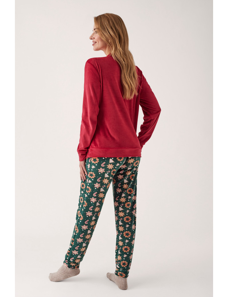 PIJAMA NAVIDEÑO PANTALÓN LARGO PUÑO CON CAMISETA MANGA LARGA REALIZADO EN SUAVE TERCIOPELO ELÁSTICO