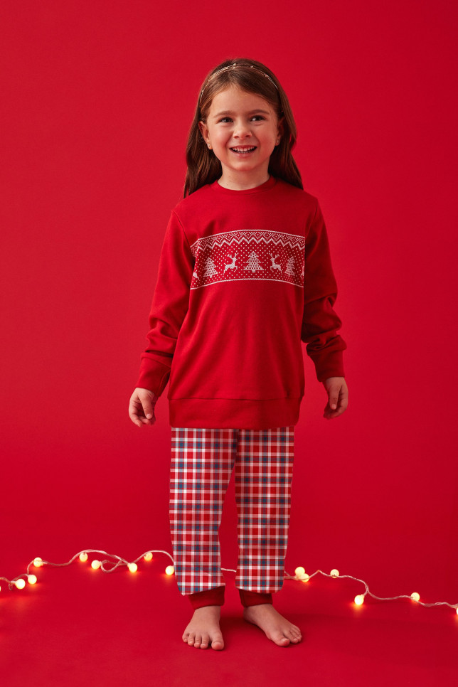 PIJAMA NAVIDEÑO INFANTIL PANTALÓN LARGO PUÑO CON CAMISETA MANGA LARGA ALGODÓN CON ACABADO INTERIOR MUY SUAVE. NIÑO/NIÑA