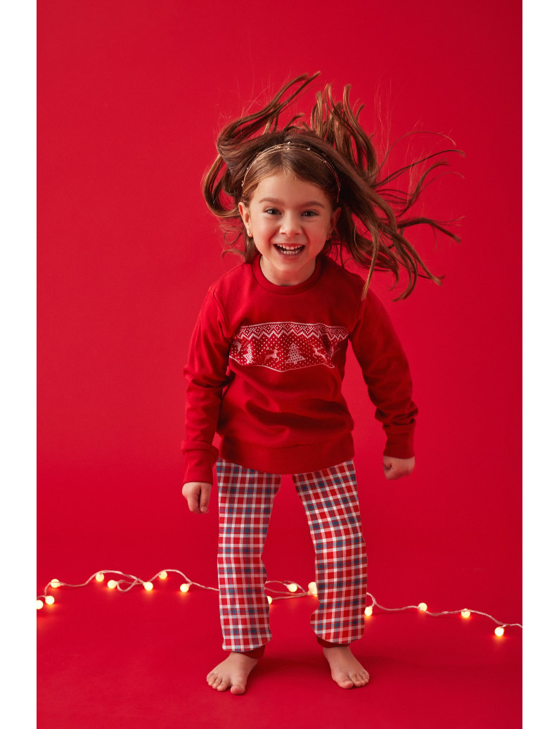 PIJAMA NAVIDEÑO INFANTIL PANTALÓN LARGO PUÑO CON CAMISETA MANGA LARGA ALGODÓN CON ACABADO INTERIOR MUY SUAVE. NIÑO/NIÑA