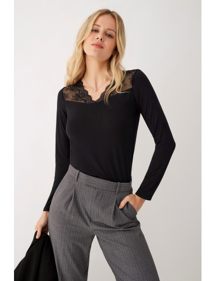 CAMISETA MANGA LARGA MODAL CON ENCAJE