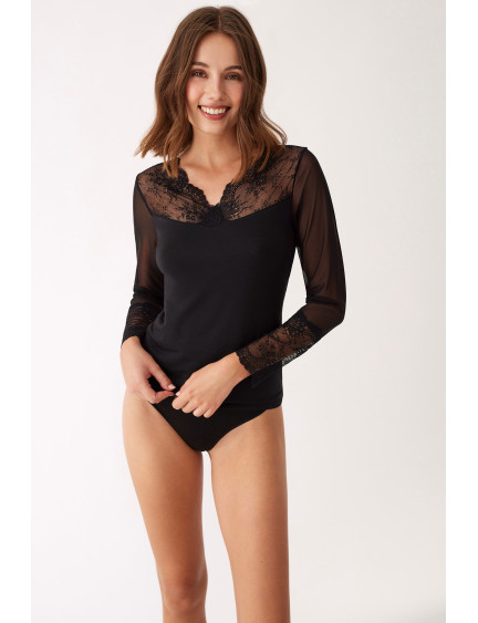 CAMISETA MANGA LARGA MODAL CON ENCAJE Y MANGAS TUL