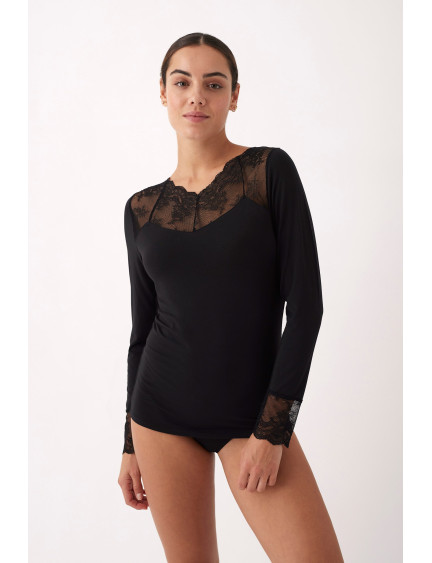 CAMISETA MANGA LARGA MODAL CON ENCAJE