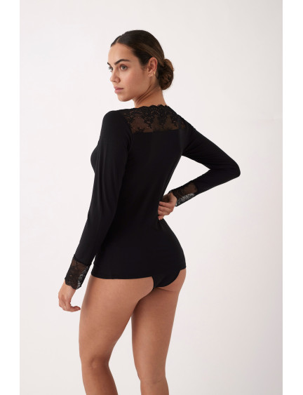 CAMISETA MANGA LARGA MODAL CON ENCAJE