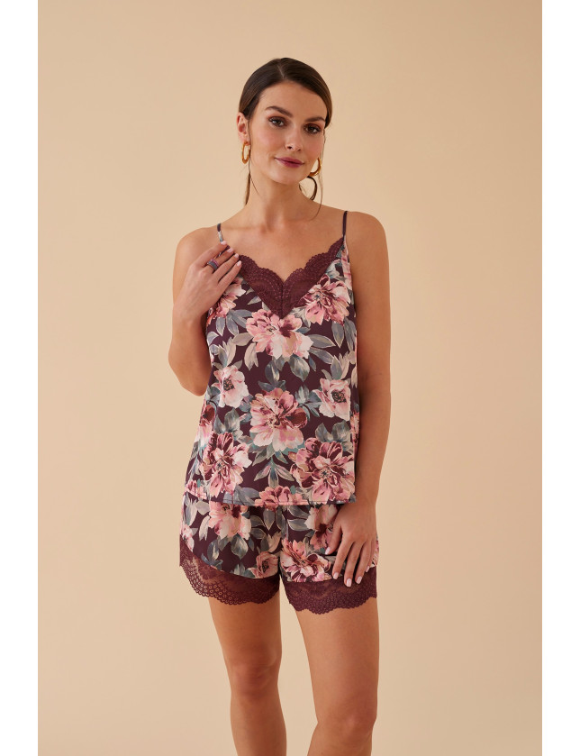 CONJUNTO LENCERO PANTALÓN CORTO CON TOP TIRANTES SATÉN ELÁSTICO