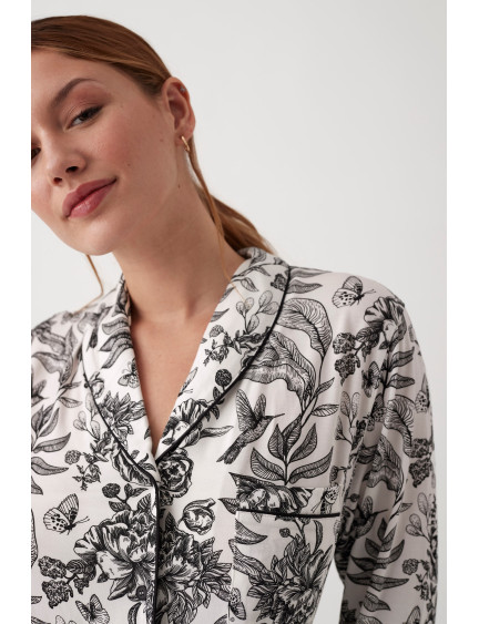 PIJAMA ESMOQUIN PANTALÓN LARGO CON CAMISETA MANGA LARGA ABIERTA VISCOSA