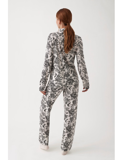 PIJAMA ESMOQUIN PANTALÓN LARGO CON CAMISETA MANGA LARGA ABIERTA VISCOSA