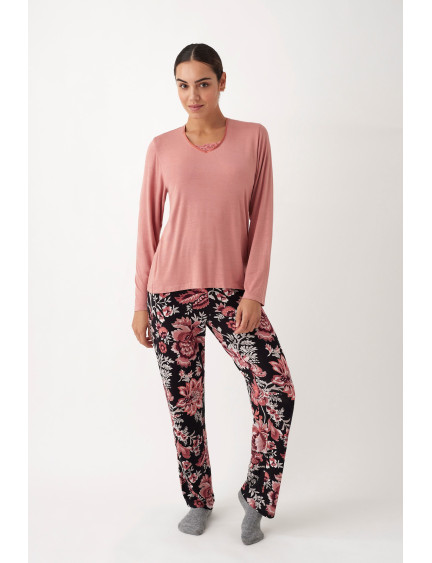 PIJAMA PANTALÓN LARGO CON CAMISETA MANGA LARGA VISCOSA CON BATA TEJIDO SEDALINA CON CREMALLERA