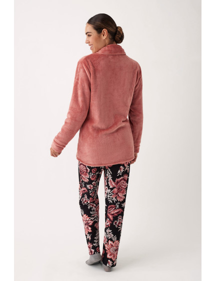 PIJAMA PANTALÓN LARGO CON CAMISETA MANGA LARGA VISCOSA CON BATA TEJIDO SEDALINA CON CREMALLERA