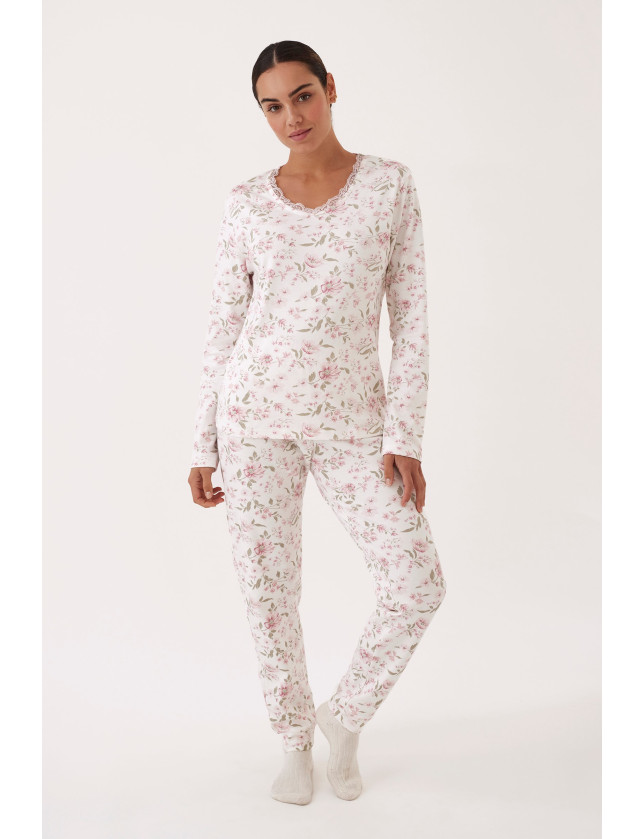PIJAMA PANTALÓN LARGO PUÑO CON CAMISETA MANGA LARGA 100% ALGODÓN CON ACABADO INTERIOR SUAVE