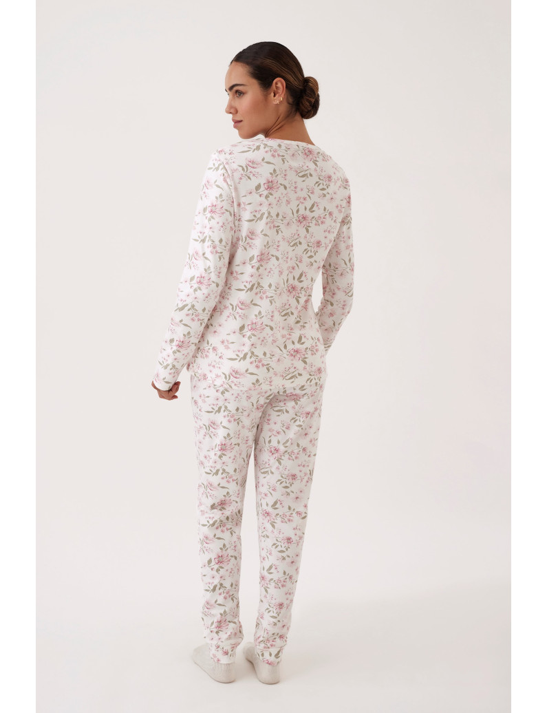 PIJAMA PANTALÓN LARGO PUÑO CON CAMISETA MANGA LARGA 100% ALGODÓN CON ACABADO INTERIOR SUAVE