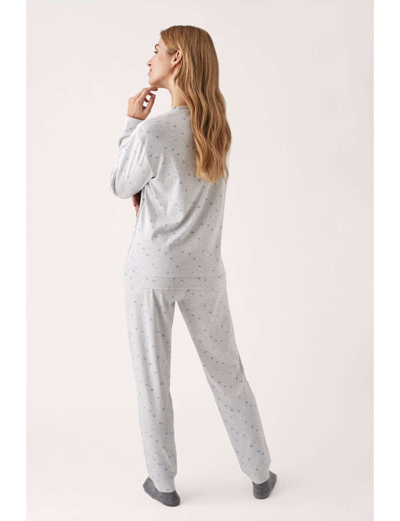 PIJAMA PANTALÓN LARGO PUÑO CON CAMISETA MANGA LARGA ALGODÓN CON ACABADO INTERIOR SUAVE
