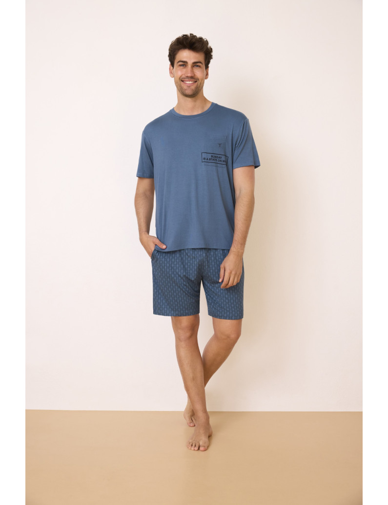 PIJAMA PANTALÓN CORTO CON CAMISETA MANGA CORTA VISCOSA OCÉANO