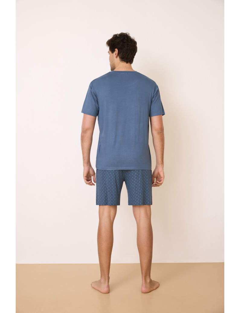 PIJAMA PANTALÓN CORTO CON CAMISETA MANGA CORTA VISCOSA OCÉANO