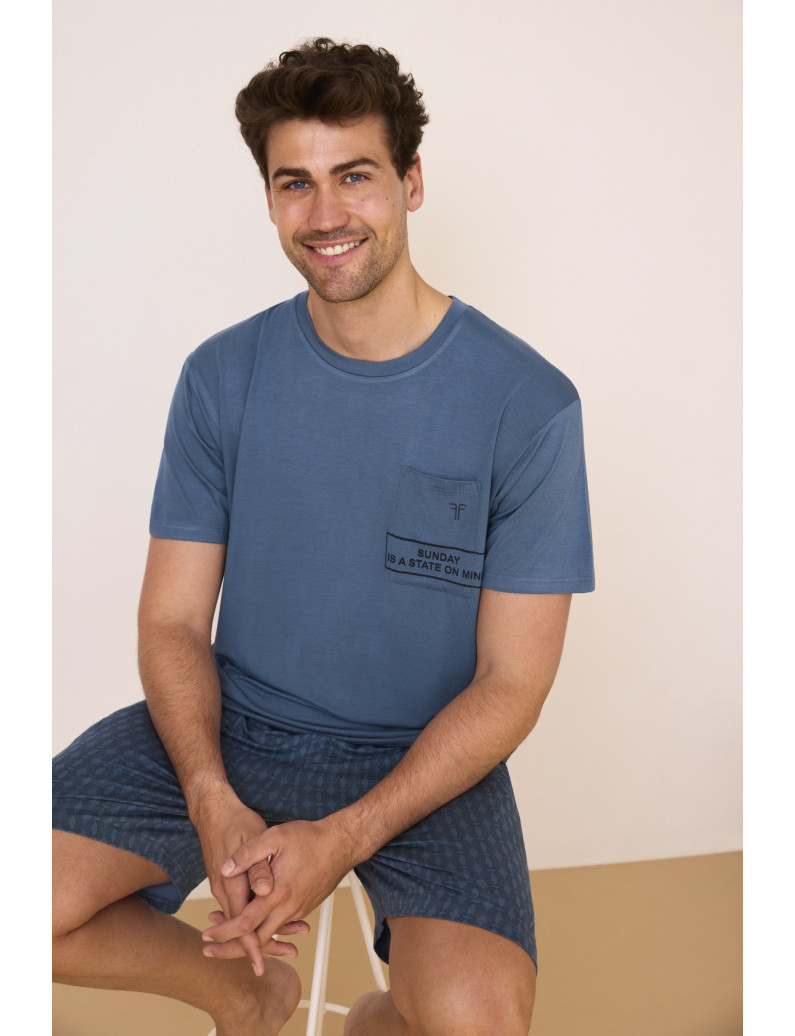 PIJAMA PANTALÓN CORTO CON CAMISETA MANGA CORTA VISCOSA OCÉANO