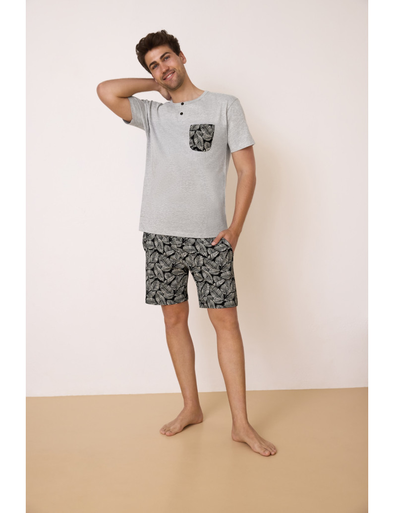 PIJAMA PANTALÓN CORTO CON CAMISETA MANGA CORTA 100% ALGODÓN