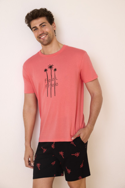 PIJAMA PANTALÓN CORTO CON CAMISETA MANGA CORTA 100% ALGODÓN