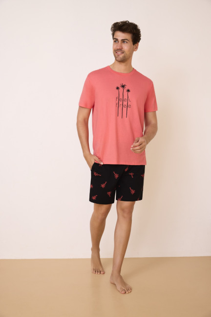 PIJAMA PANTALÓN CORTO CON CAMISETA MANGA CORTA 100% ALGODÓN