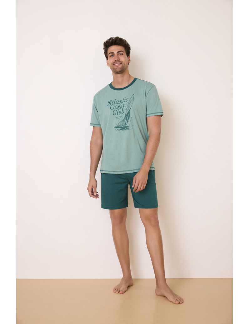 PIJAMA PANTALÓN CORTO CON CAMISETA MANGA CORTA 100% ALGODÓN