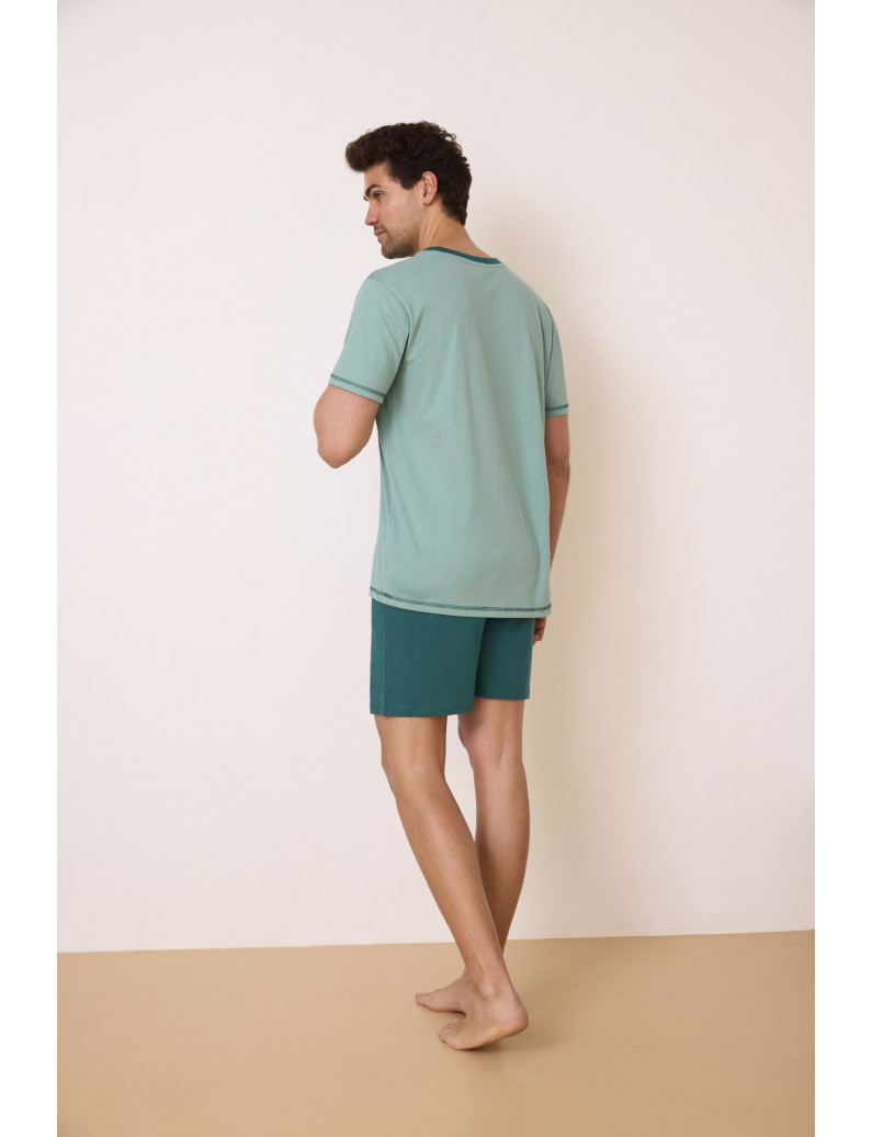 PIJAMA PANTALÓN CORTO CON CAMISETA MANGA CORTA 100% ALGODÓN