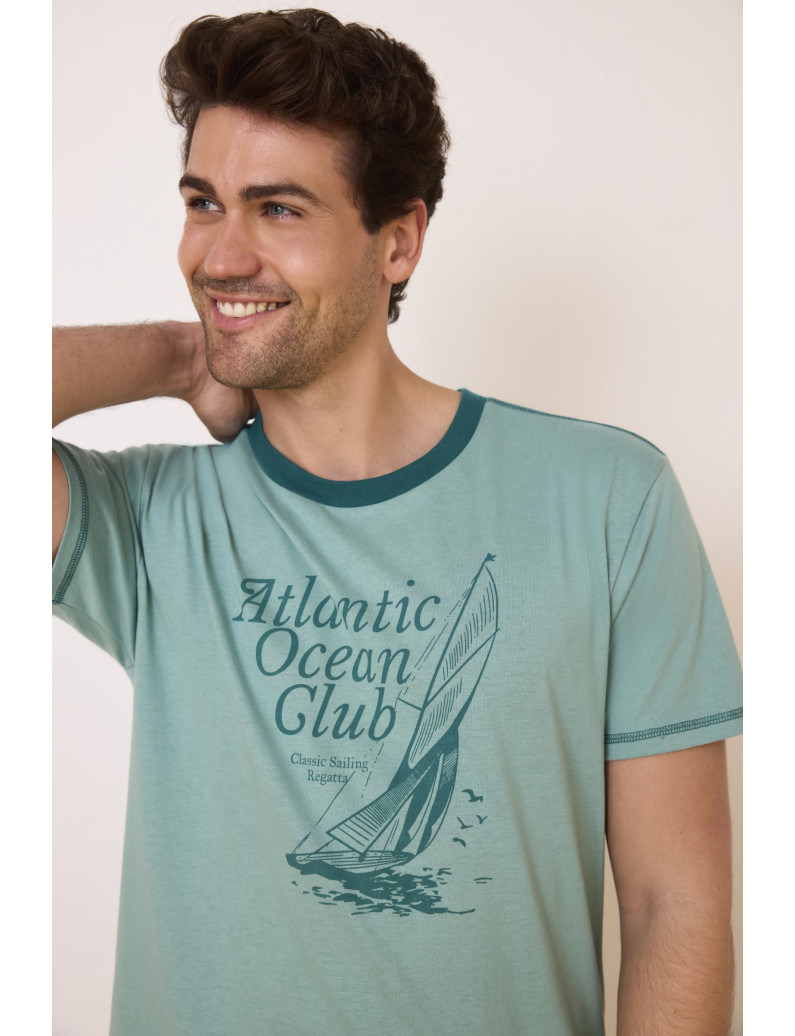 PIJAMA PANTALÓN CORTO CON CAMISETA MANGA CORTA 100% ALGODÓN