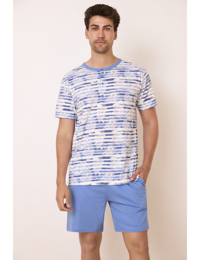 PIJAMA PANTALÓN CORTO CON CAMISETA MANGA CORTA 100% ALGODÓN