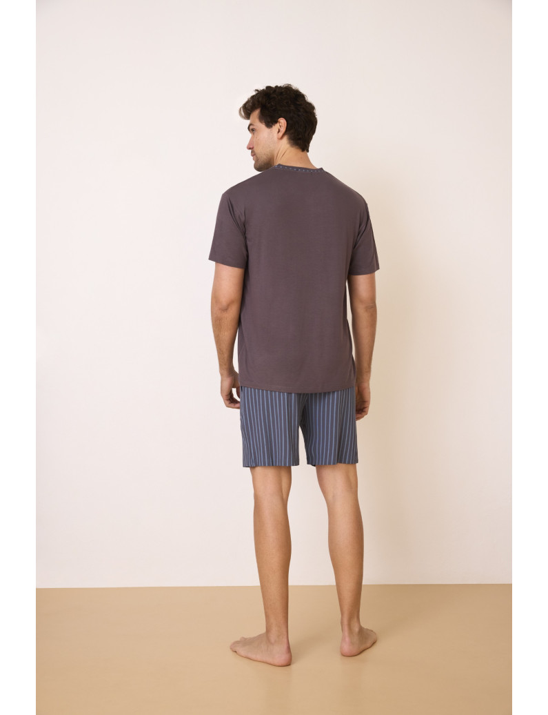 PIJAMA PANTALÓN CORTO CON CAMISETA MANGA CORTA VISCOSA RAYAS