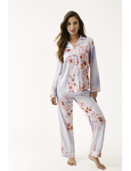 CONJUNTO ESMOQUIN LENCERO PANTALÓN LARGO CON CAMISA MANGA LARGA ABOTONADA SATÉN ELÁSTICO