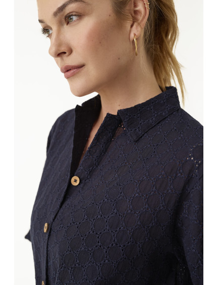 VESTIDO LARGO CAMISERO ALGODÓN CROCHET