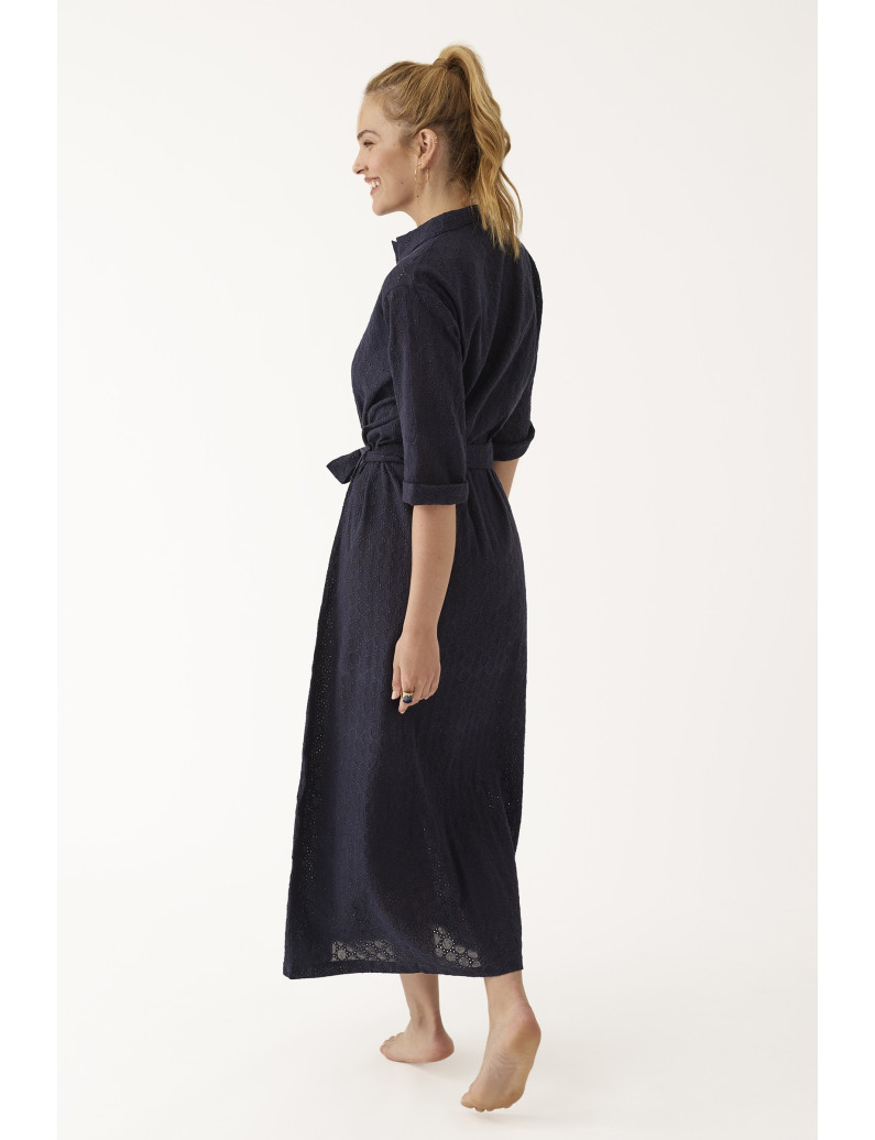 VESTIDO LARGO CAMISERO ALGODÓN CROCHET