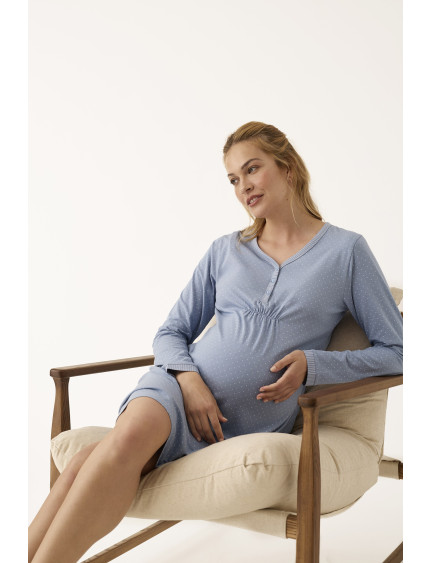 CAMISOLA MATERNAL MANGA LARGA ALGODÓN/VISCOSA TOPOS