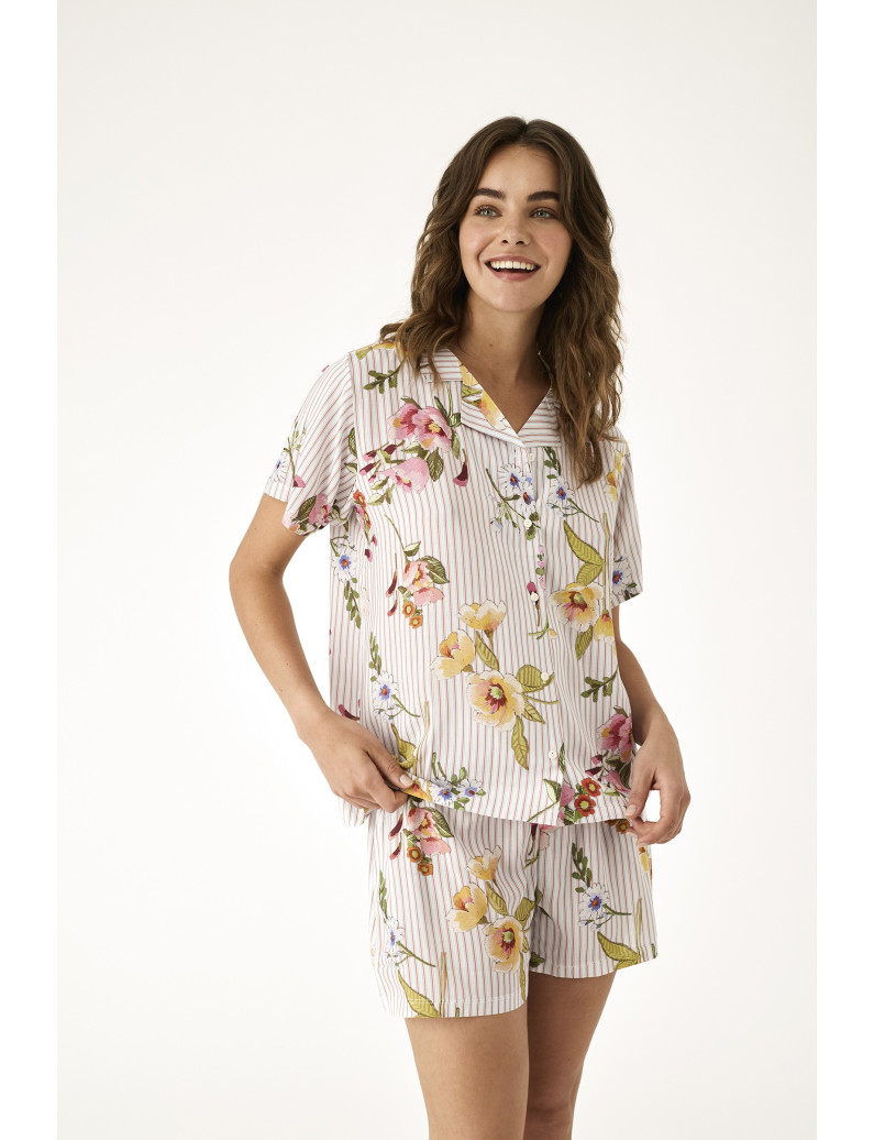 PIJAMA PANTALÓN CORTO CON CAMISETA ABIERTA VISCOSA EUPHORIA