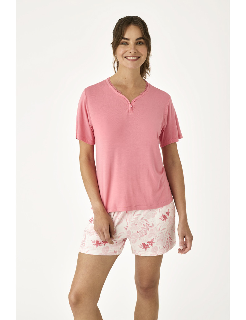 PIJAMA PANTALÓN CORTO CON MANGA CORTA VISCOSA TENDERNESS